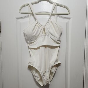 Jantzen Elegant Cream White Hi Cut One Piece Swimsuit sz10